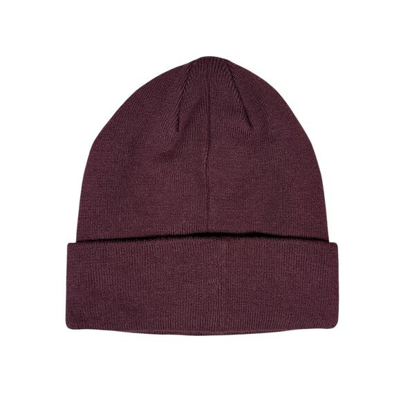 Michael Kors Knit Logo Beanie Mens OS Burgundy MK Patch Minimalist Winter - Picture 3 of 5